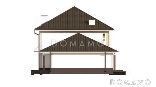 Проект двухэтажного дома из кирпича с эркером и балконом над ним, с тремя спальнями, кабинетом и двухместным гаражом / Фасад 4
