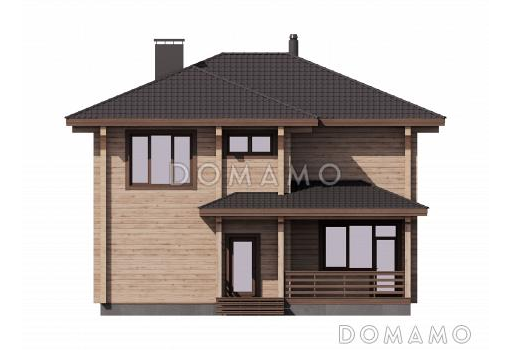 Проект дома из бруса с угловой террасой, вместительной гардеробной и кабинетом / Фасад 2