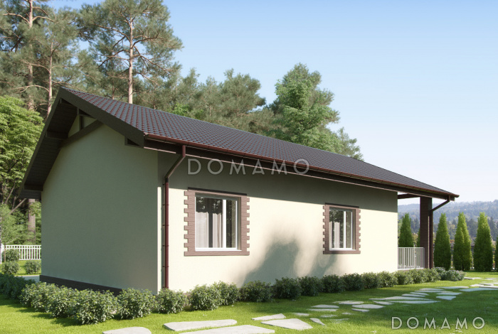 Проект дома из газобетона с террасой, кухней-столовой, кладовой Проект дома из газобетона с террасой, кухней-столовой, кладовой