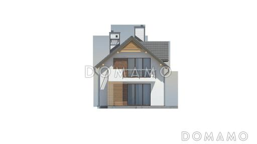 Проект одноэтажного мансардного дома из кирпича с гаражом для узкого участка / Фасад 3