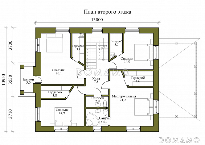 Проект двухэтажного дома с бильярдной и мансардой / План 2 этажа Проект двухэтажного дома с бильярдной и мансардой / План 2 этажа