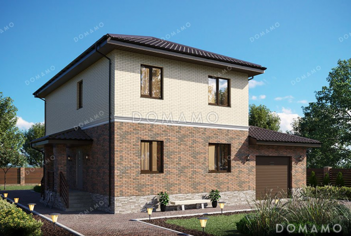 Проект двухэтажного дома с гаражом и террасой