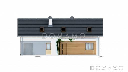 Проект одноэтажного мансардного дома из газобетона с отделённой однокомнатной квартирой на первом этаже / Фасад 2