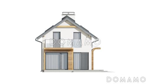 Проект мансардного одноэтажного дома из кирпича с тремя спальнями, гаражом и террасой над ним / Фасад 2