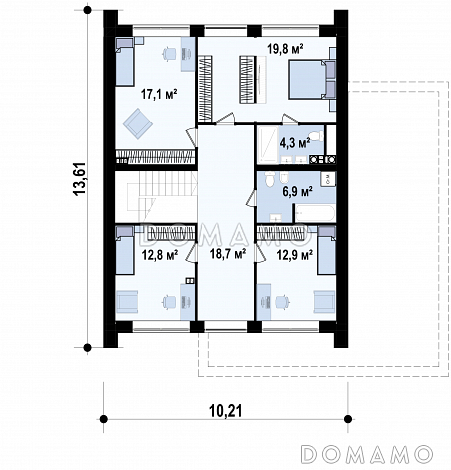 Проект загородного дома с панорамным остеклением, кабинетом, просторной гостиной, гаражом на 2 машины / План мансардного этажа Проект загородного дома с панорамным остеклением, кабинетом, просторной гостиной, гаражом на 2 машины / План мансардного этажа