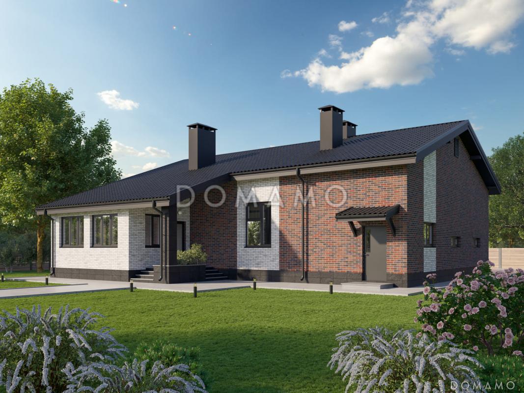 Проект одноэтажного дома из газобетона с 3 спальнями, верандой и гаражом / 2