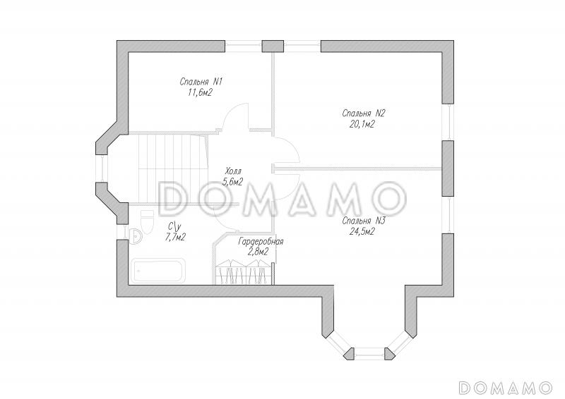 Дом с островерхой кровлей и двухэтажным эркером / План мансардного этажа