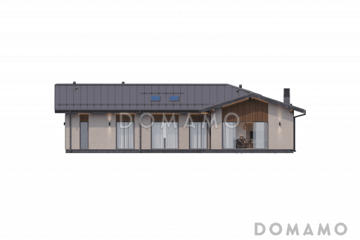 Проект одноэтажного дома с тремя спальнями, верандой для барбекю, постирочной и лапомойкой / Фасад 4