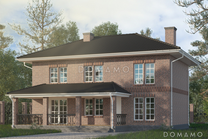 Проект двухэтажного дома с просторной гостиной, террасой и комнатой для отдыха