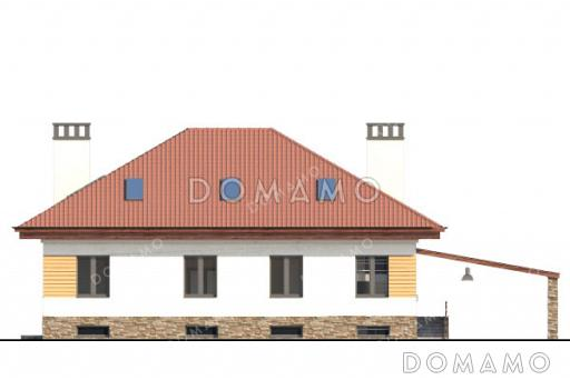 Проект дома с сауной в цокольном этаже, навесом для машины и гостиной на мансарде / Фасад 3