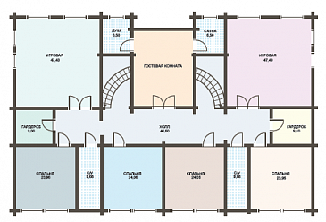 Проект двухэтажного дома из клееного бруса с колоннами и большой верандой / План 2 этажа Проект двухэтажного дома из клееного бруса с колоннами и большой верандой / План 2 этажа