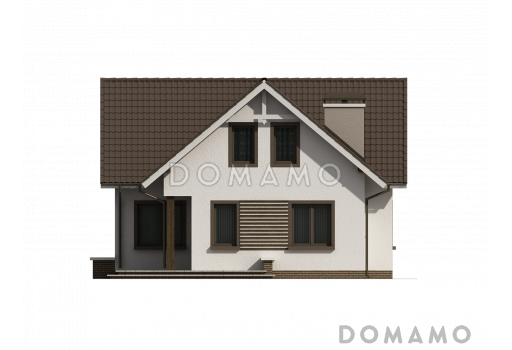Проект одноэтажного мансардного дома из газобетона с балконом над входом / Фасад 2