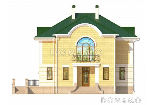 Проект дома с эркером, цокольным этажом с окнами, бассейном и сауной, вторым светом, спальней с балконом / Фасад 4