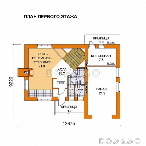 Проект дачного дома из газобетона для небольшой семьи / План 1 этажа Проект дачного дома из газобетона для небольшой семьи / План 1 этажа