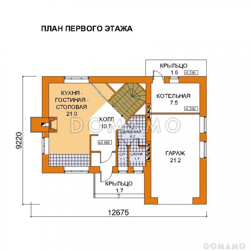 Проект дачного дома из газобетона для небольшой семьи / План 1 этажа