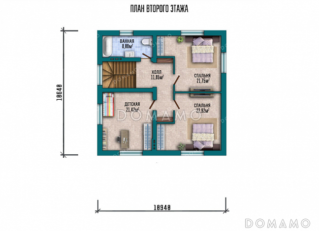 Проект одноэтажного дома с мансардой и тремя спальнями / План мансардного этажа Проект одноэтажного дома с мансардой и тремя спальнями / План мансардного этажа