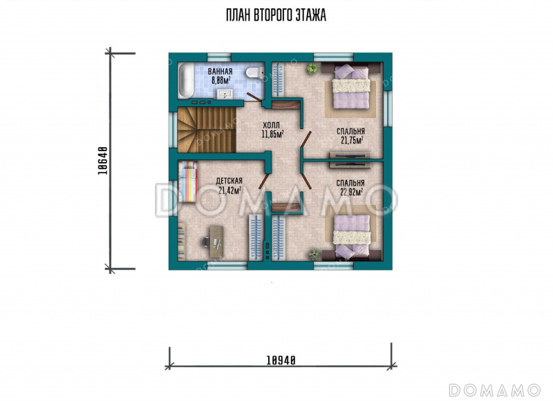 Проект одноэтажного дома с мансардой и тремя спальнями / План мансардного этажа