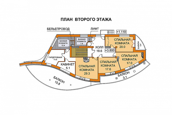 Проект дома современного дома с лифтом / План 2 этажа