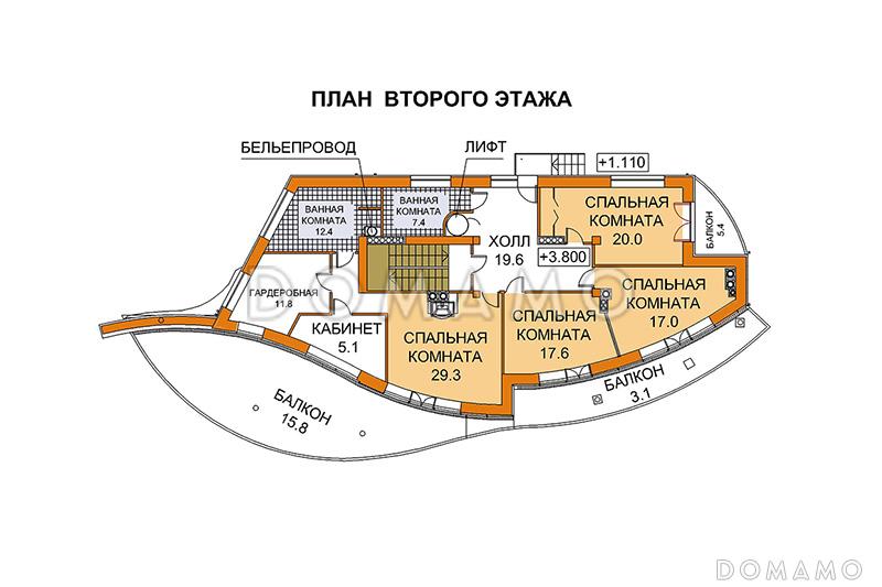 Проект дома современного дома с лифтом / План 2 этажа