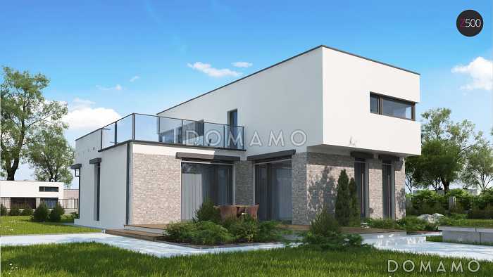 Проект современного двухэтажного дома из кирпича в стиле модерн, с террасой на втором уровне, с двухместным гаражом Проект современного двухэтажного дома из кирпича в стиле модерн, с террасой на втором уровне, с двухместным гаражом