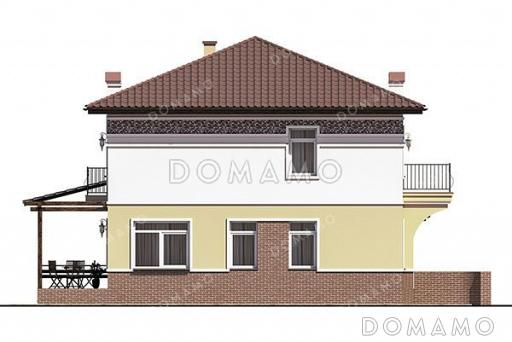 Проект двухэтажного дома с террасой и балконом / Фасад 2