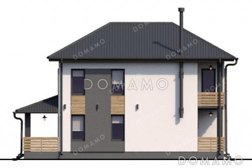 Проект двухэтажного коттеджа с 3 спальнями, просторной кухней-гостиной и крытой террасой / Фасад 1
