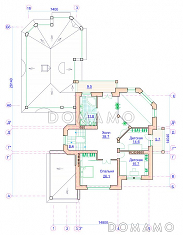 Проект коттеджа с двусветной гостиной, отдельным бассейном и гаражом / План 2 этажа Проект коттеджа с двусветной гостиной, отдельным бассейном и гаражом / План 2 этажа