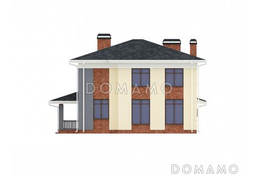 Проект двухэтажного коттеджа из газобетона с вместительным гаражом / Фасад 1