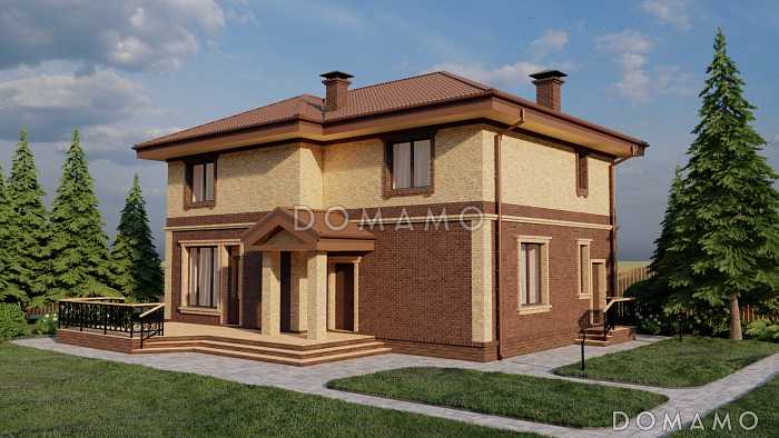 Проект двухэтажного дома с просторными террасой и кухней-столовой