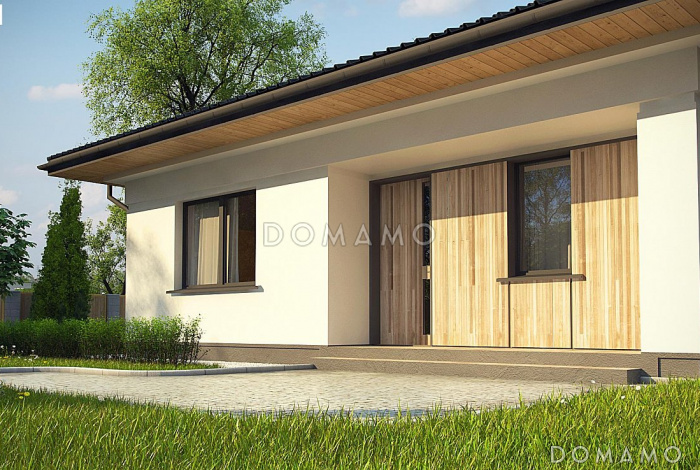 Проект комфортного одноэтажного дома из кирпича с тремя спальнями для узкого участка