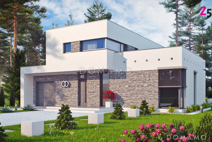 Проект современного двухэтажного дома из газобетона в стиле модерн, с террасой на втором уровне, с гаражом Проект современного двухэтажного дома из газобетона в стиле модерн, с террасой на втором уровне, с гаражом