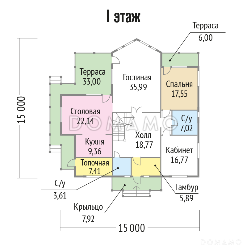 Проект дома с мансардными окнами / План 1 этажа