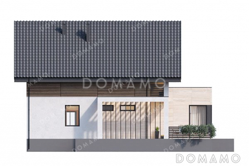 Проект одноэтажного дома с просторной террасой и двумя балконами / Фасад 4