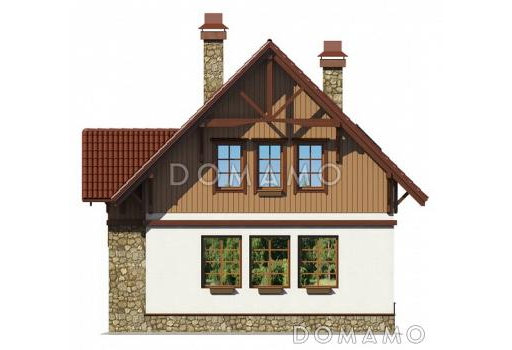 Проект дачного дома с остекленной верандой и мансардой / Фасад 1