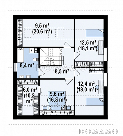 Проект загородного дома с привлекательным дизайном, гаражом,  постирочной, просторной гардеробной на мансардном этаже / План мансардного этажа