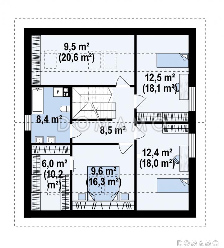 Проект загородного дома с привлекательным дизайном, гаражом,  постирочной, просторной гардеробной на мансардном этаже / План мансардного этажа