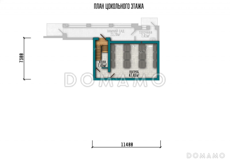 Проект дома с сауной, бассейном и зимним садом / План цокольного этажа