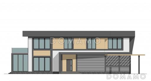 Проект двухэтажного дома из газобетона со встроенным гаражом, верандой и спортзалом / Фасад 2