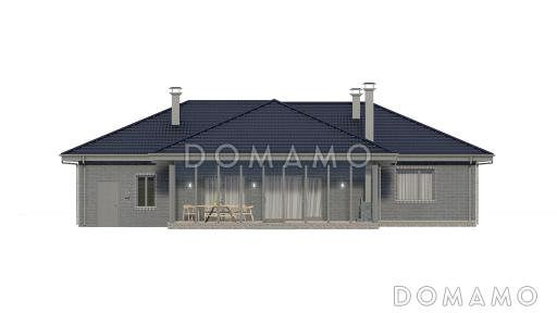 Проект одноэтажного дома с верандой, гаражом и тремя спальнями / Фасад 4