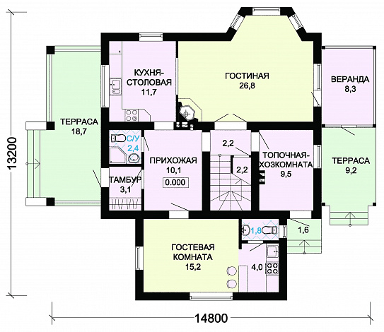 Проект дома из газобетона с мансардными окнами / План 1 этажа