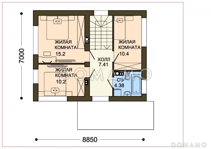 Проект двухэтажного дома с террасой при гостиной / План 2 этажа