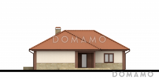 Проект одноэтажного дома из газобетона с просторной гостиной, четырьмя комнатами и гаражом  / Фасад 1