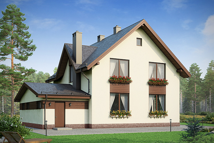 Проект дома из пенобетона с гаражом для одного автомобиля