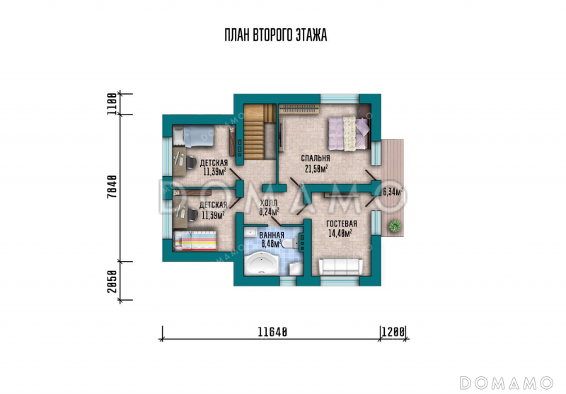 Проект одноэтажного дома с большой гостиной и мансардой / План 2 этажа