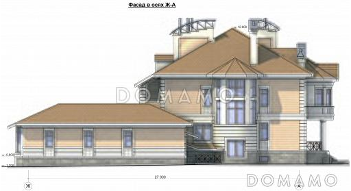 Проект коттеджа с двусветной гостиной, бассейном и зимним садом / Фасад 4