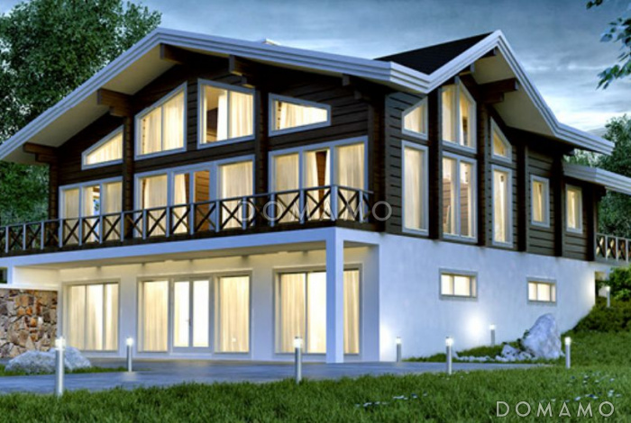 Проект дома из клееного бруса в стиле скандинавского шале с цокольным этажом Проект дома из клееного бруса в стиле скандинавского шале с цокольным этажом