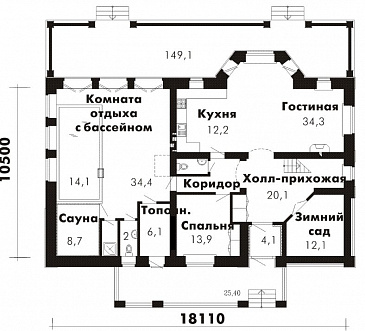 Проект дома с бассейном / План 1 этажа Проект дома с бассейном / План 1 этажа