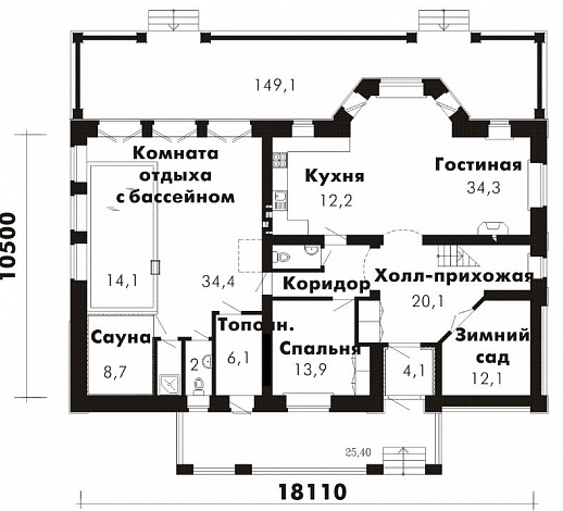 Проект дома с бассейном / План 1 этажа