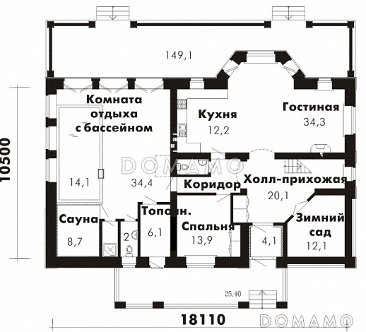 Проект дома с бассейном / План 1 этажа Проект дома с бассейном / План 1 этажа