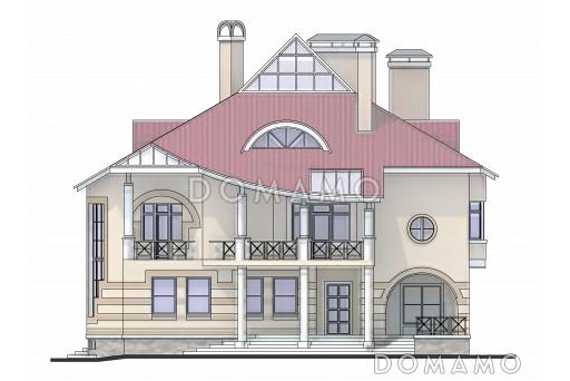 Проект дома с двусветной гостиной и бассейном / Фасад 1